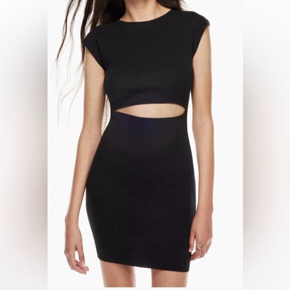 ARITZIA Wilfred Black Ribbed Cut Out Knit Dress US 2XS - Picture 1 of 7